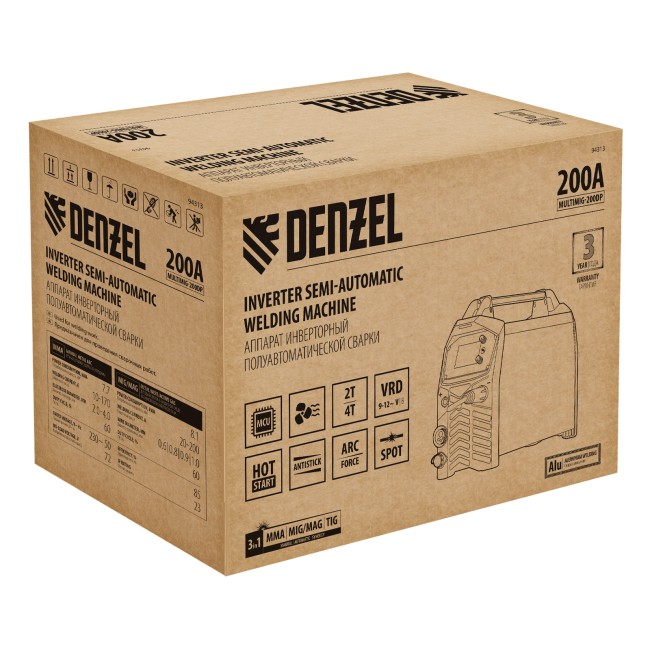 Аппарат инверторный полуавтоматической сварки MultiMIG-200DP Synergy Double Pulse Denzel Аппарат инверторный полуавтоматической сварки MultiMIG-200DP Synergy Double Pulse Denzel