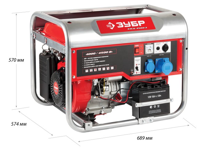 Бензиновый генератор с электростартером ЗЭСБ-4500-Э ЗУБР 4500 Вт