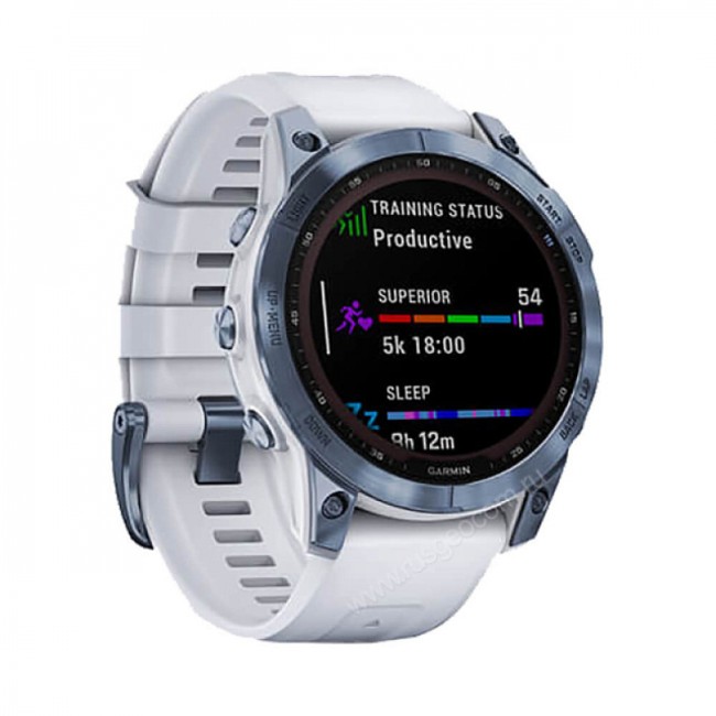 Часы Garmin Fenix 7 Sapphire Solar титановый синий минерал DLC с белым ремешком Часы Garmin Fenix 7 Sapphire Solar титановый синий минерал DLC с белым ремешком