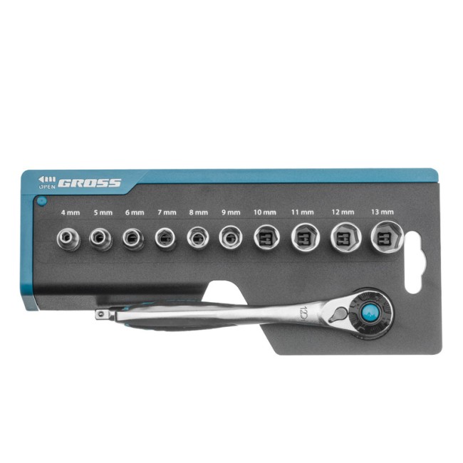 Набор торцевых головок 1/4", CrV 12 предметов Gross Набор торцевых головок 1/4", CrV 12 предметов Gross