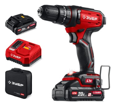 Ударная дрель-шуруповерт ДШУ-40-22 ЗУБР 20 В, 40 Н·м, 2 АКБ LMS (2 А·ч)