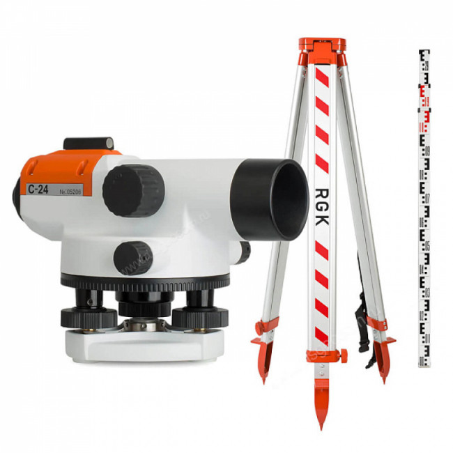 Комплект оптический нивелир RGK C-24 с поверкой + штатив S6-N + рейка AMO S5 Комплект оптический нивелир RGK C-24 с поверкой + штатив S6-N + рейка AMO S5