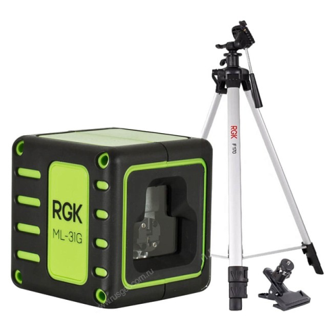 Комплект: лазерный уровень RGK ML-31G с калибровкой + штатив RGK F170, кронштейн RGK K-5 Комплект: лазерный уровень RGK ML-31G с калибровкой + штатив RGK F170, кронштейн RGK K-5