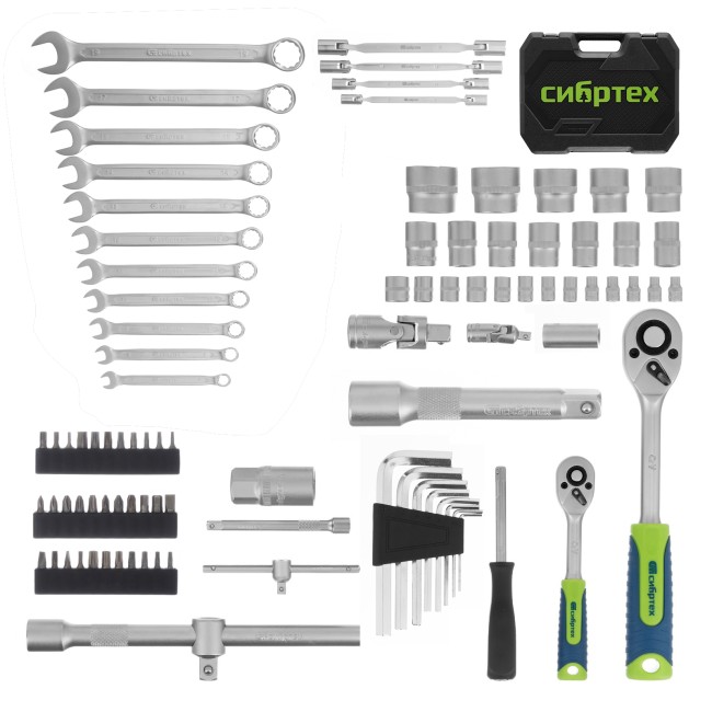 Набор инструментов 1/2", 1/4" 89 предметов Сибртех Набор инструментов 1/2", 1/4" 89 предметов Сибртех
