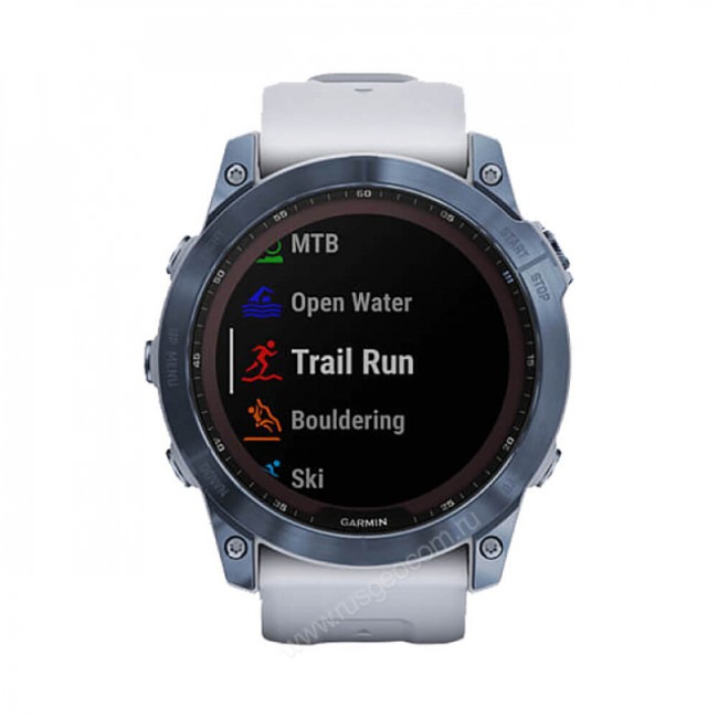 Часы Garmin Fenix 7X Sapphire Solar титановый синий минерал DLC с белым ремешком