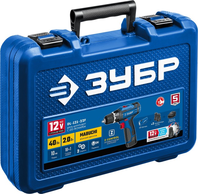 Дрель-шуруповерт + LED фонарь DL-121-22 ЗУБР 2 АКБ Дрель-шуруповерт + LED фонарь DL-121-22 ЗУБР 2 АКБ