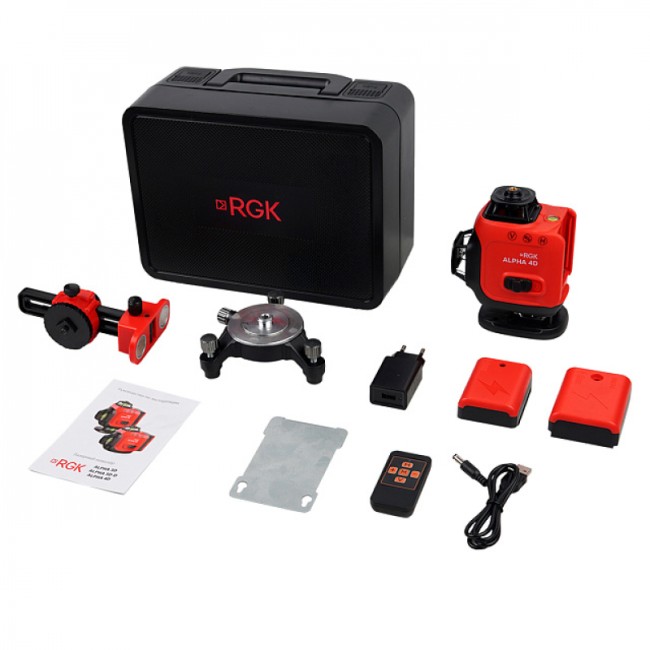 Лазерный уровень RGK ALPHA 4D с зелёным лучом Лазерный уровень RGK ALPHA 4D с зелёным лучом