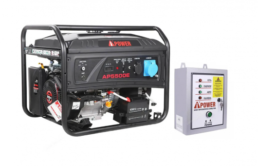 Бензиновый генератор A-iPower Lite AP5500E + блок автозапуска A-iPower 400 В, 25 А