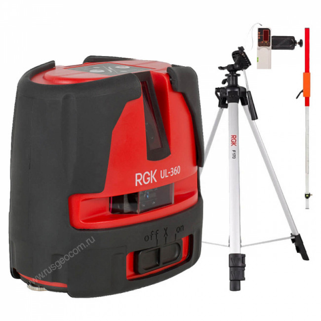 Комплект: лазерный уровень RGK UL-360 + штатив, приемник, рейка Комплект: лазерный уровень RGK UL-360 + штатив, приемник, рейка